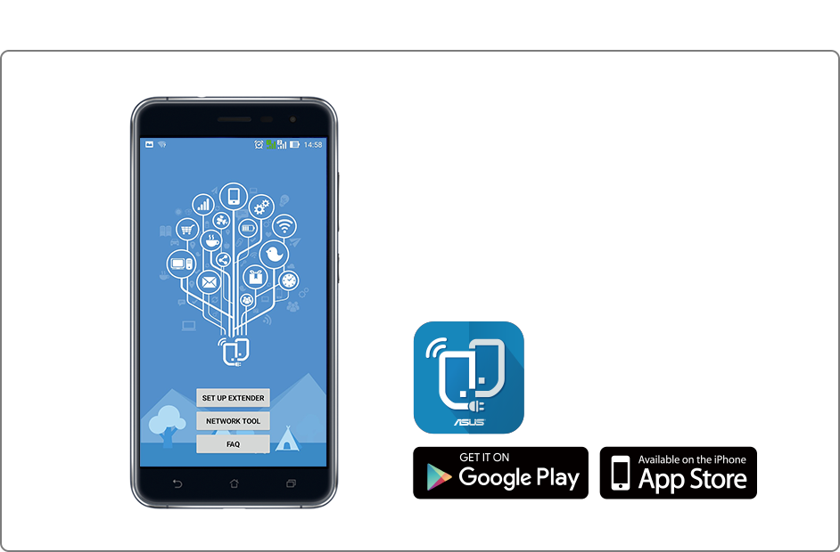 You can use the ASUS Extender app to easily transfer your router's login information to RP-AC1900 with just a few taps